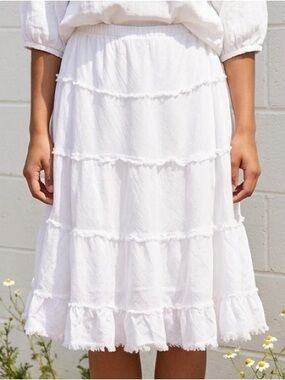 White Gauze Tiered Skirt Boho Prairie Fairycore Cottagecore Elastic Waist Medium
